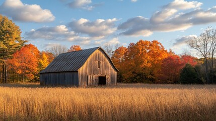 a barn in an autumn landscape