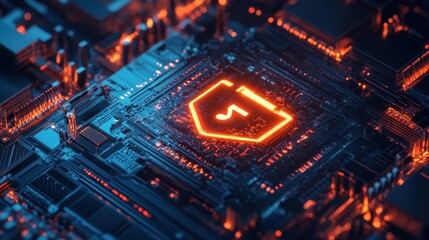 Obraz premium Cybersecurity in winter, with a secure connection icon glowing on a screen, captured in a high-tech office, Modern, Cool Tones, Detailed