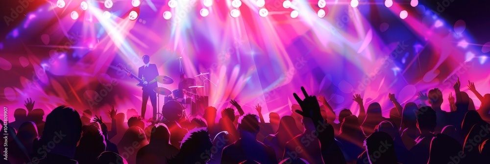 Aufkleber The vibrant atmosphere of a live concert fills the air as musicians perform on stage while the crowd energetically enjoys the show. Generative AI