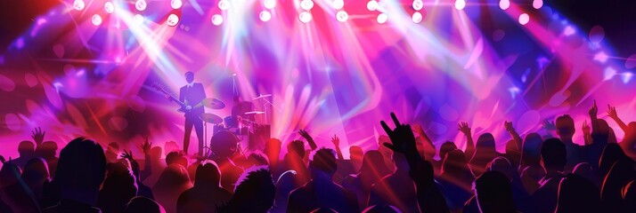 The vibrant atmosphere of a live concert fills the air as musicians perform on stage while the crowd energetically enjoys the show. Generative AI