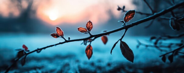 Icy blue hues in a winter landscape, with the soft glow of early morning light, Serene, Cool Tones, Atmospheric