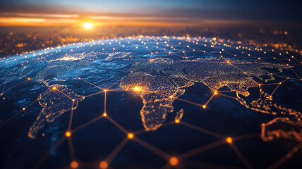 Elegant global business concept highlighting connections and information transfer worldwide