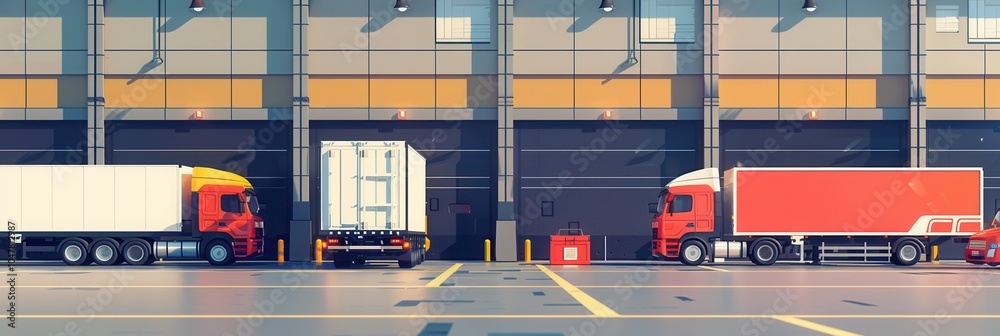 Aufkleber several trucks and vans are parked at the warehouse, prepared for loading operations during the earl