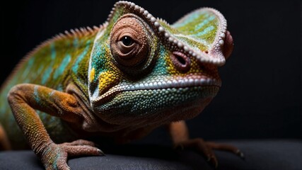 Obraz premium stunning wild chameleon lizard captured in dark room professional photo