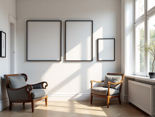 Scandinavian Interior Mockup Featuring Trio of Prints on Blank Canvas