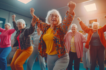 Elderly people gather to organize a dance activity as a health exercise activity after retirement.