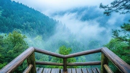 Fototapeta premium Scenic Overlook of Misty Forest Landscape
