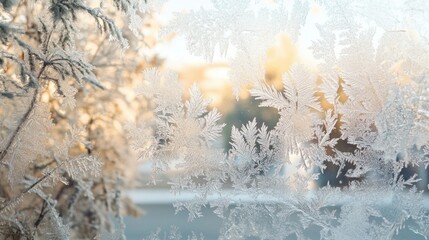 Frost Patterns on Glass with Morning Light