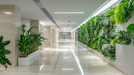 Obraz premium Modern hallway with greenery and sleek design
