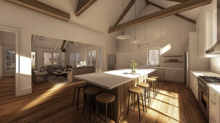 Fototapeta premium Modern Open Kitchen with Rustic Elements and Natural Light