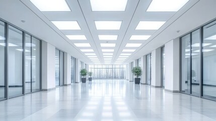 Obraz premium Modern Office Corridor with Bright Skylights