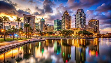 Fototapeta premium Symmetrical historic downtown at night in San Diego California