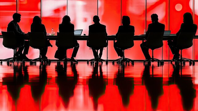Business Meeting Silhouettes Against Bright Background