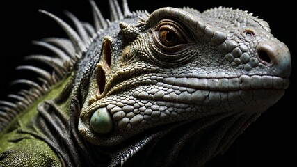 Fototapeta premium intriguing iguana lizard displayed in dark room professional photo