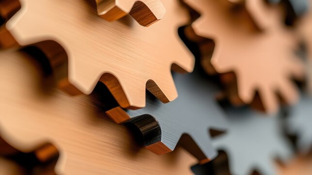 An artistic arrangement of gleaming bronze gears, highlighting the aesthetic blend of industrial design and creativity, offering a balance between form and function.