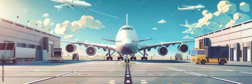 Aufkleber a cargo airplane is positioned on the runway as loading equipment works to unload and prepare freigh