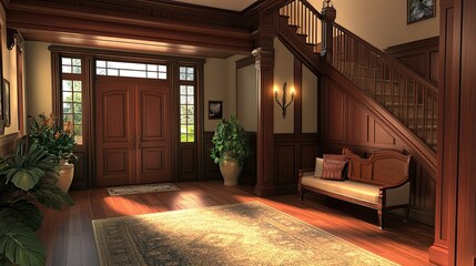 Elegant Wooden Entrance Hall with Natural Light