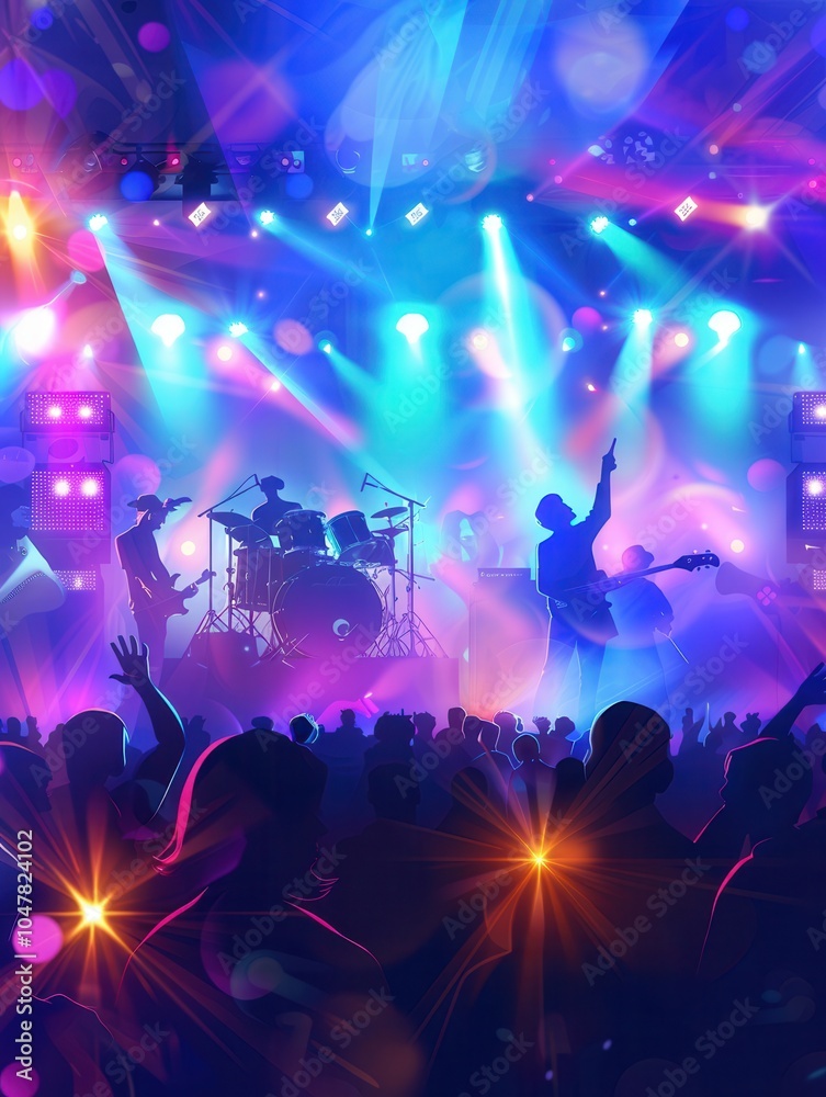 Aufkleber Lively concert showcases talented musicians captivating an enthusiastic crowd with bright lights and an electrifying atmosphere. Generative AI