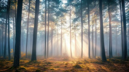 Fototapeta premium Misty Morning in a Pine Forest