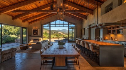 Fototapeta premium Modern Rustic Dining Area with Scenic View
