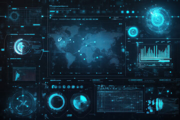 Fototapeta premium Futuristic data visualization interface displaying global information and analytics.