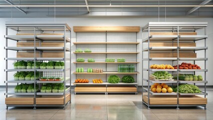 Obraz premium mockup of a supermarket shelf and market stand with commercial retail shop product racks, market, display, retail