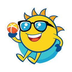 Sunny Mascot Logo with Sunglasses and Beach Ball Fun Summer Icon Illustration