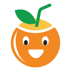 Cute Orange with Straw and Leaf Character Illustration
