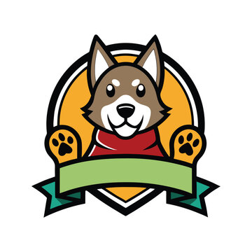 Cartoon Dog Character with Scarf and Paw Prints Muscot logo
