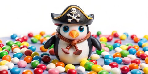 Adorable Mini Penguin Dressed as a Pirate with an Eye Patch, Perfect for Fun and Whimsical Themes