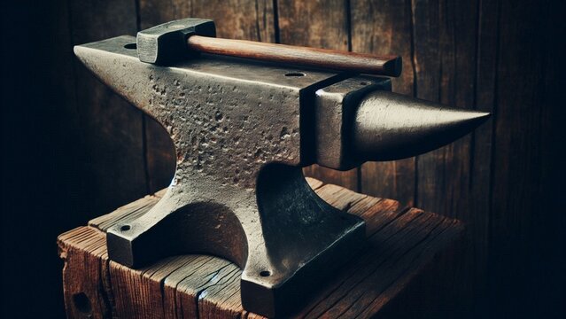 Classic Blacksmith Anvil on Rustic Wooden Table
