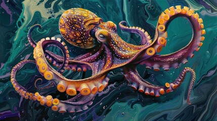 Obraz premium Colorful Octopus with Swirling Abstract Background
