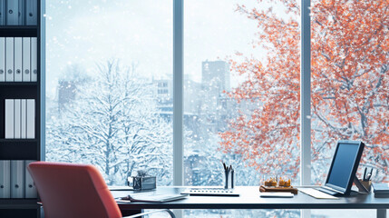 Zoom Background office with winter view