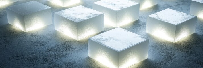 White glowing cubes arranged on a grey background.