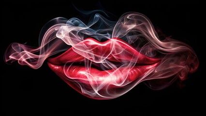 Fototapeta premium Smoky red lips on black background