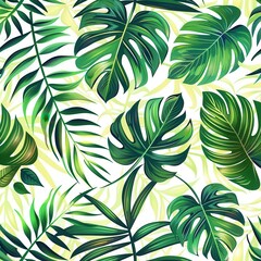 A richly detailed tropical leaf pattern showcases various green foliage, perfect for botanical-themed decor or apparel. Generative AI