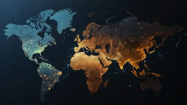 A Detailed Global Map Showcasing Network Connections Across Continents and Countries Worldwide