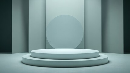 Abstract Minimalist Product Display with Two Circular Platforms and a Large Circle in the Background