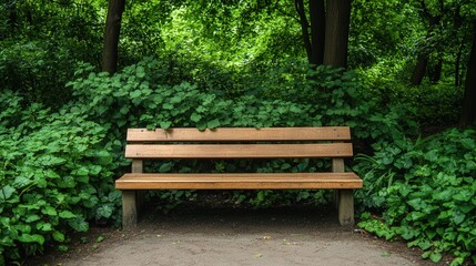 Serene Bench Surrounded by Lush Greenery