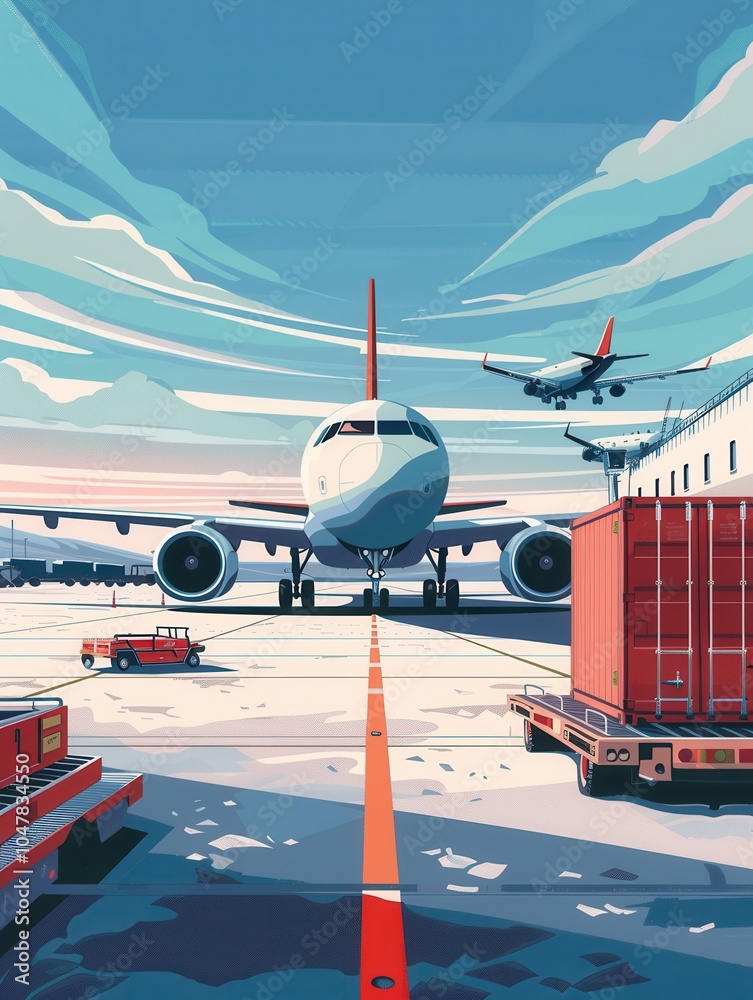 Leinwandbilder a large cargo airplane is parked on the runway while equipment is used for loading and unloading fre
