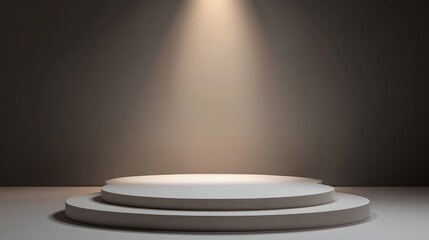 Two-Tiered White Podium with Spotlight in a Dark Room