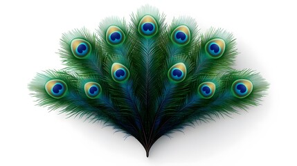 Fototapeta premium Peacock Feathers Pattern Green Blue Gold Isolated on White Background