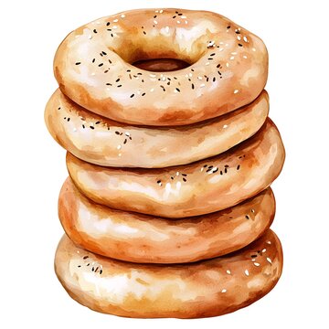 stack of watercolor bagels clip art preview