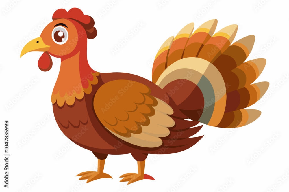 Poster Female turkey standing. Isolated Illustration on white background