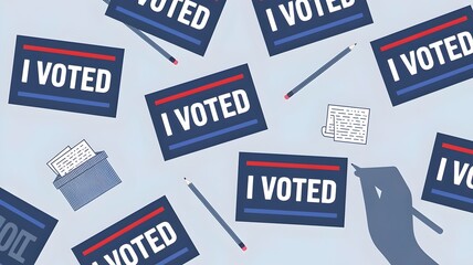 i voted cards with voting pencils and a ballot box