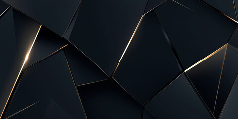 Abstract background of black geometric figures with golden lines