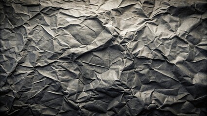 Black and grey paper background with creased, crumpled surface and old torn ripped posters creating a scary grunge texture