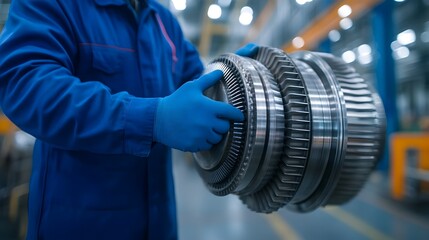 Closeup shot of an aircraft engineer s hands carefully replacing a turbine blade