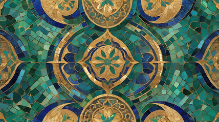 Naklejka premium Byzantine Mosaic-Inspired Abstract Background with Rich Tiles