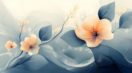 Elegant Floral Vector Design Featuring Soft Hues and Graceful Leaves